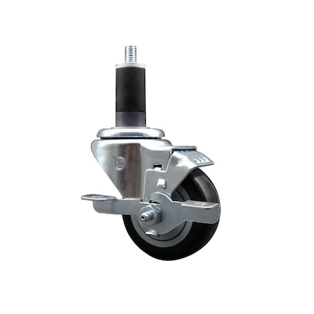 Service Caster 3'' Black Poly Swivel 1-1/4'' Expanding Stem Caster with Brake SCC-EX20S314-PPUB-BLK-TLB-114
